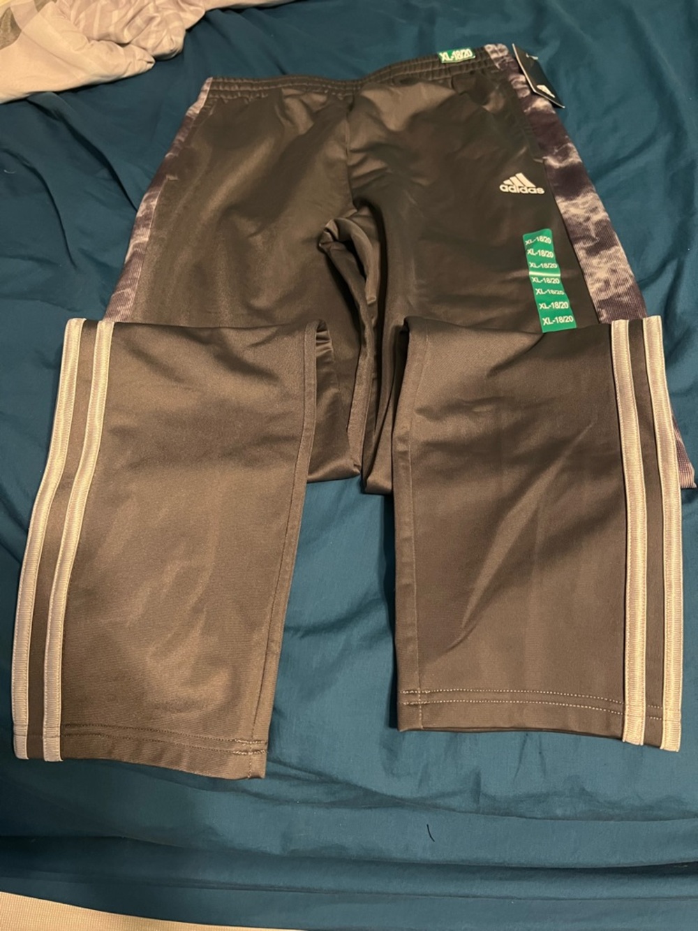 adidas Boys Black Track Joggers with Gray Side Stripes